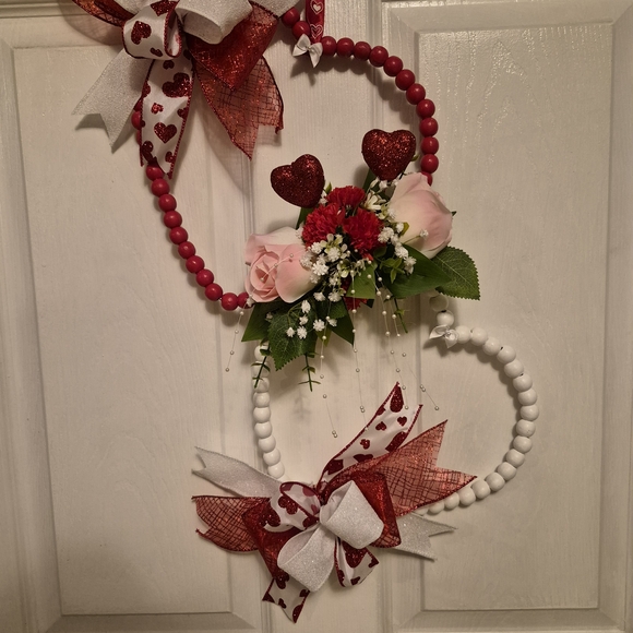 Valentine's Day Heart Wreath with Red and White Accents - Picture 2 of 5